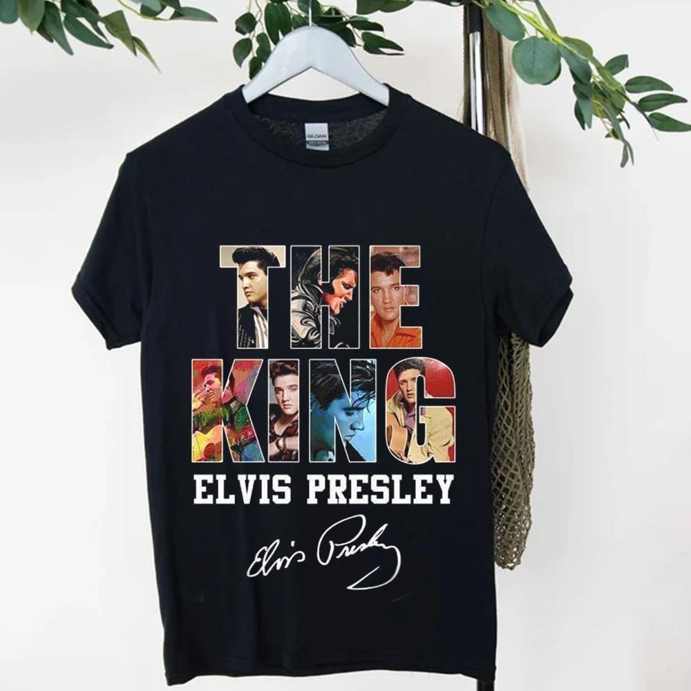 Elvis Signatures T-Shirt King Of Rock And Roll Elvis Music Concert Shirt